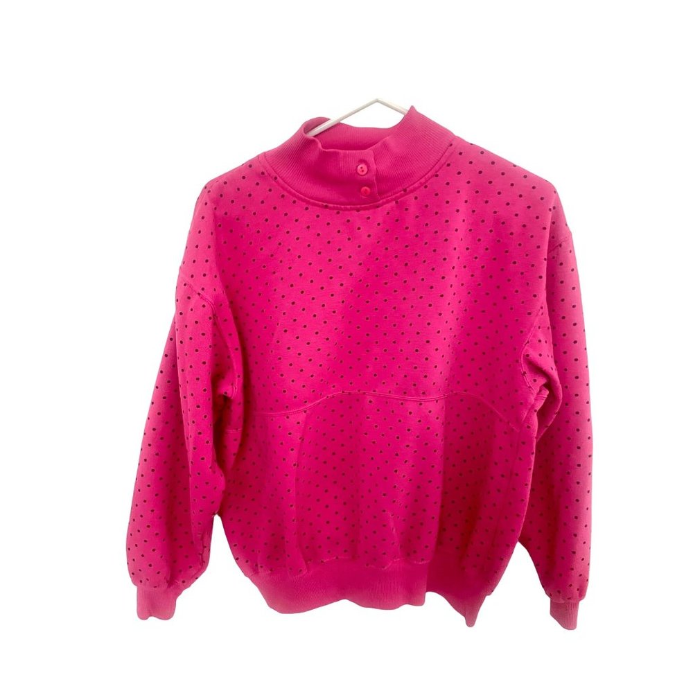 Vintage 80s/90s Trend Basics Hot Pink Polka Dot Sweatshirt Large